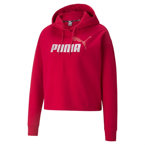 Puma - ESS+ Cropped Metallic Logo, Damen Hoodie